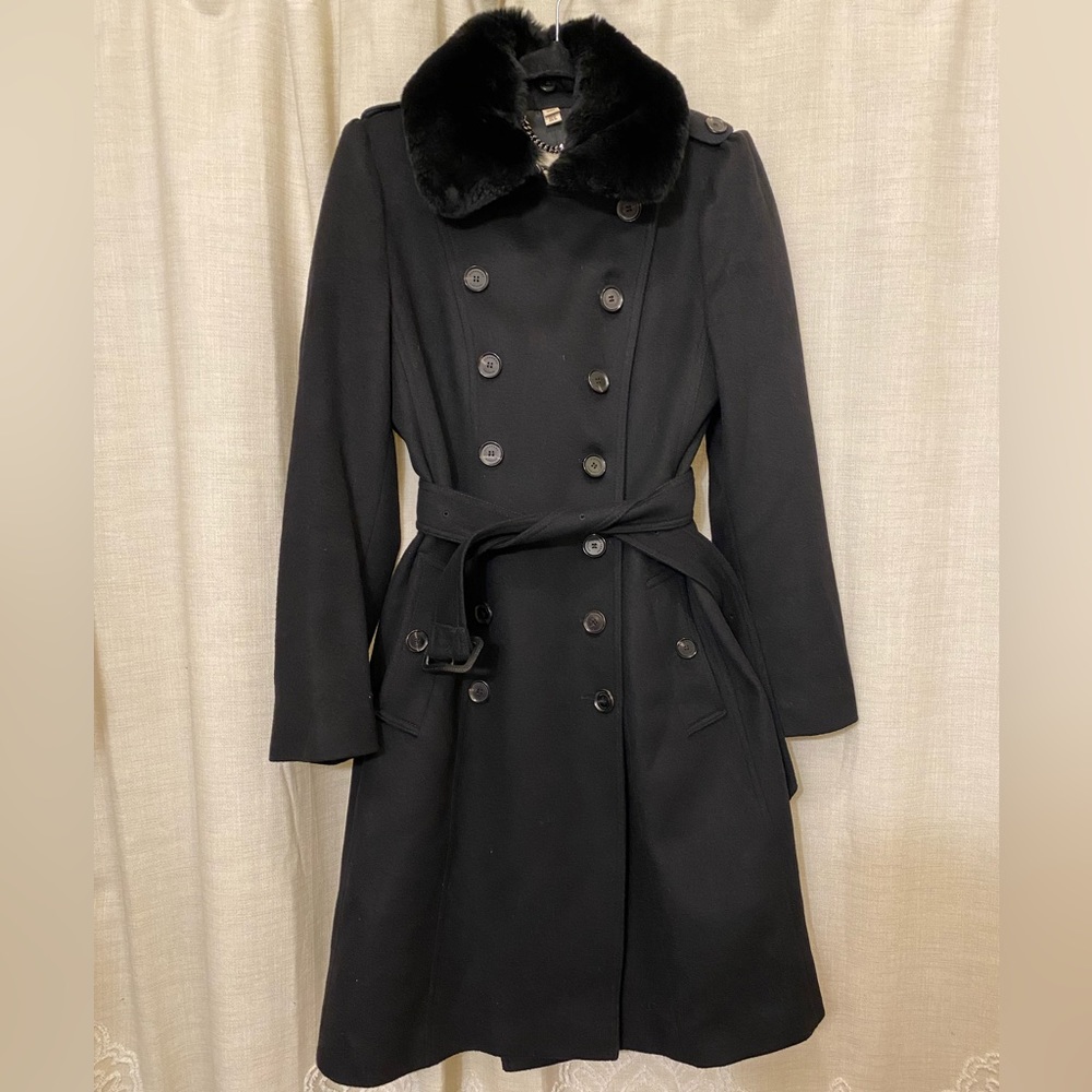 Burberry cashmere trench coat with removable fur collar